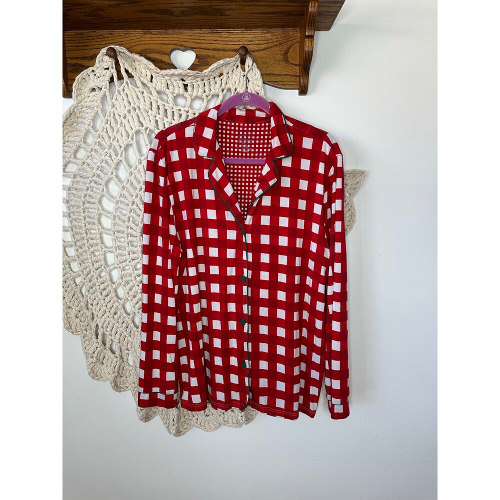Caden Lane Christmas Bamboo Pajama Top Size Large Red White
